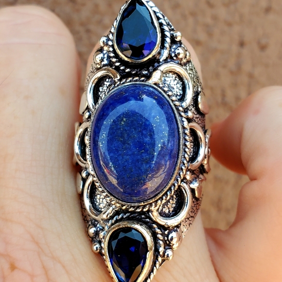 New Lapis Lazuli & Blue Topaz 925 Silver Statement Ring. - Picture 13 of 15